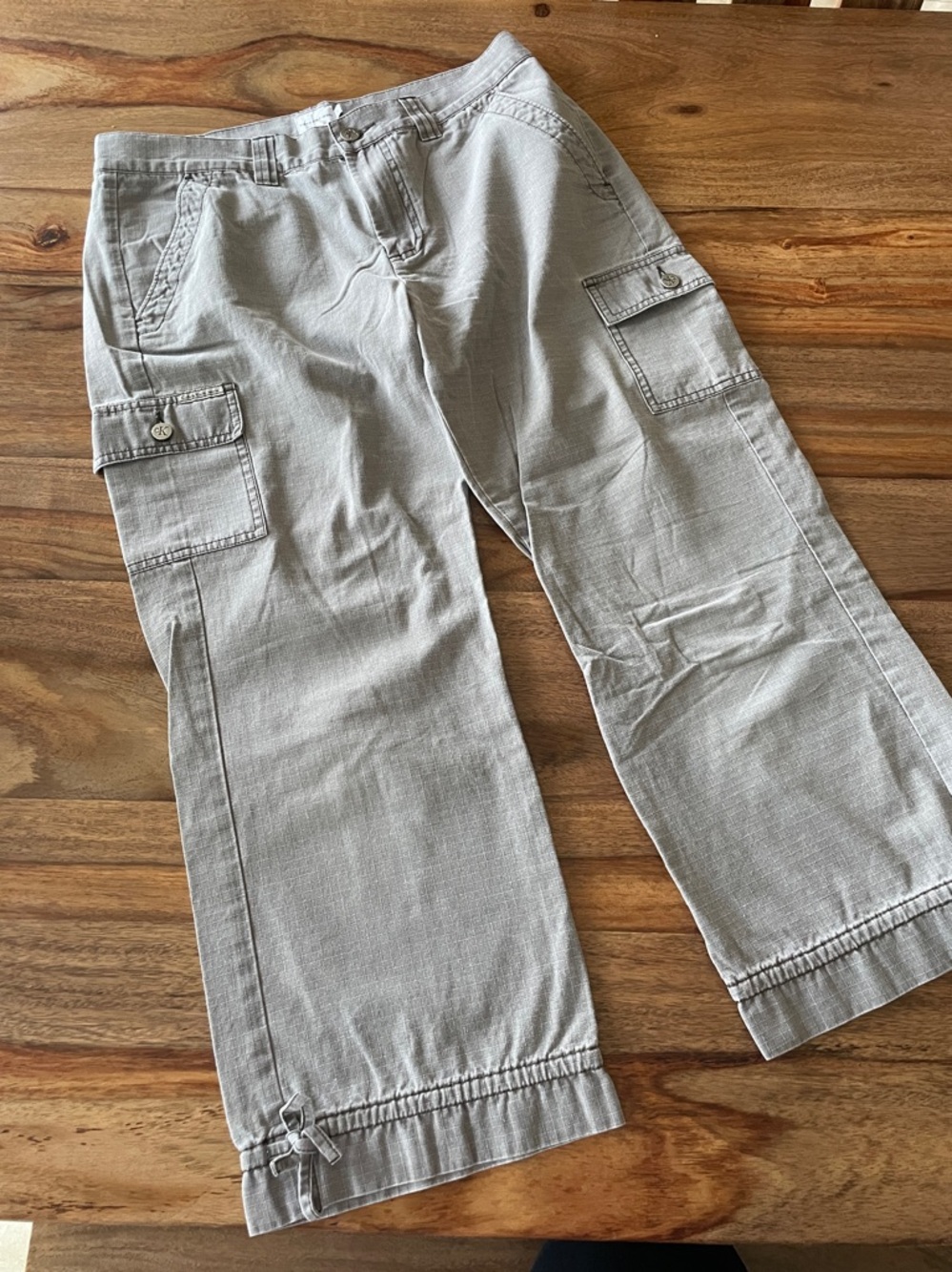 Calvin Klein Light Gray Cargo Capris with Drawstring Hem